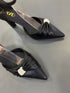 Ladies Elegant Pearl Decor Bow Pointy Toe Heel